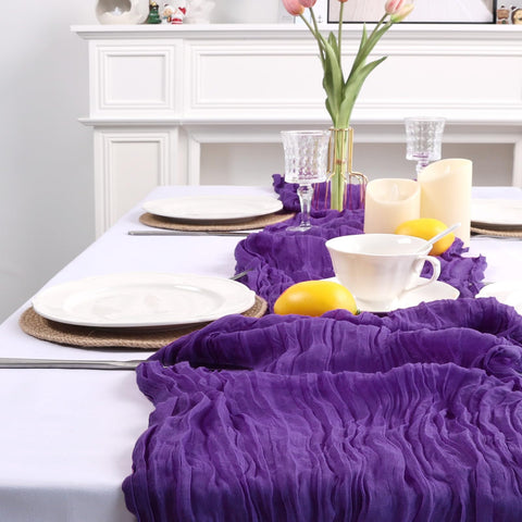 pepmily sheer purple runner enhances event centers with soft, elegant drape