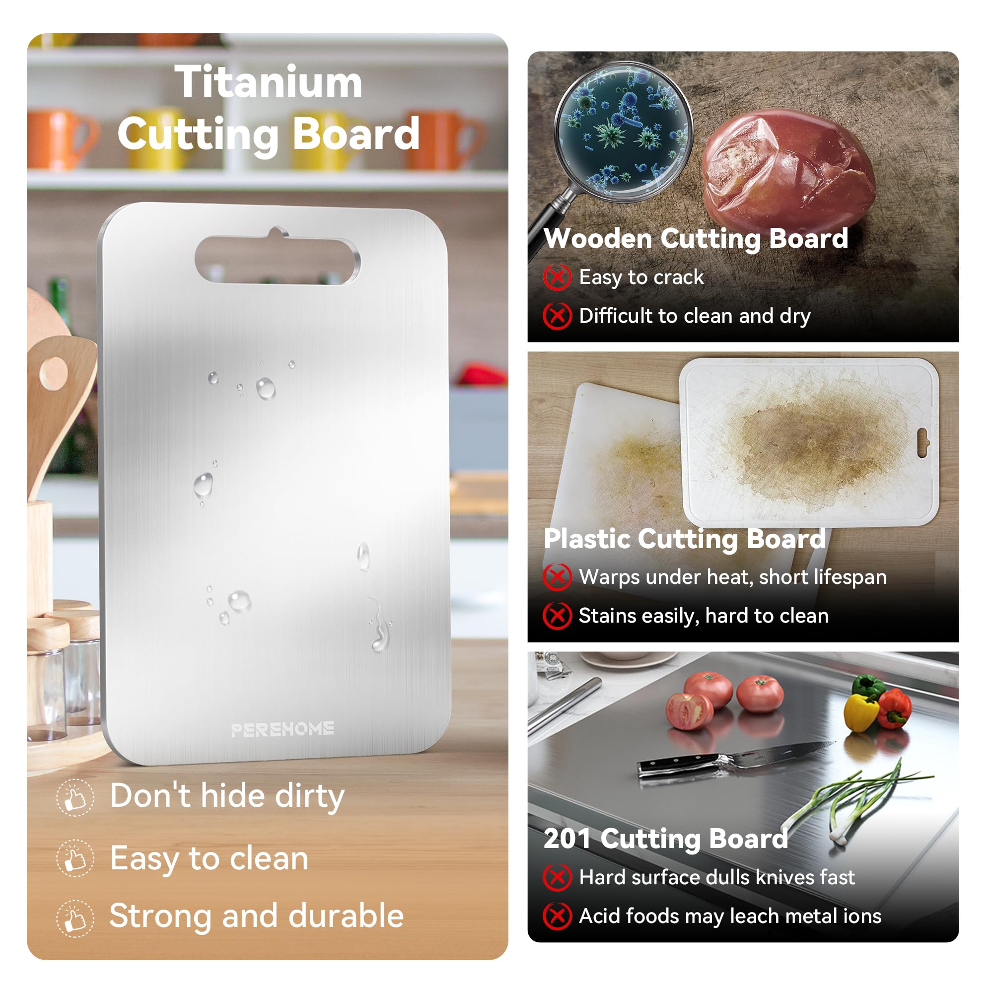 Perehome titanium cutting board with smooth edges, no nicks or cuts