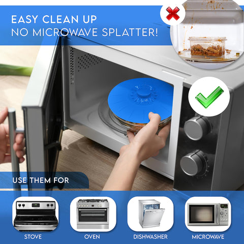 Perfect and Simple blue lids demonstrate a strong suction seal on a bowl.