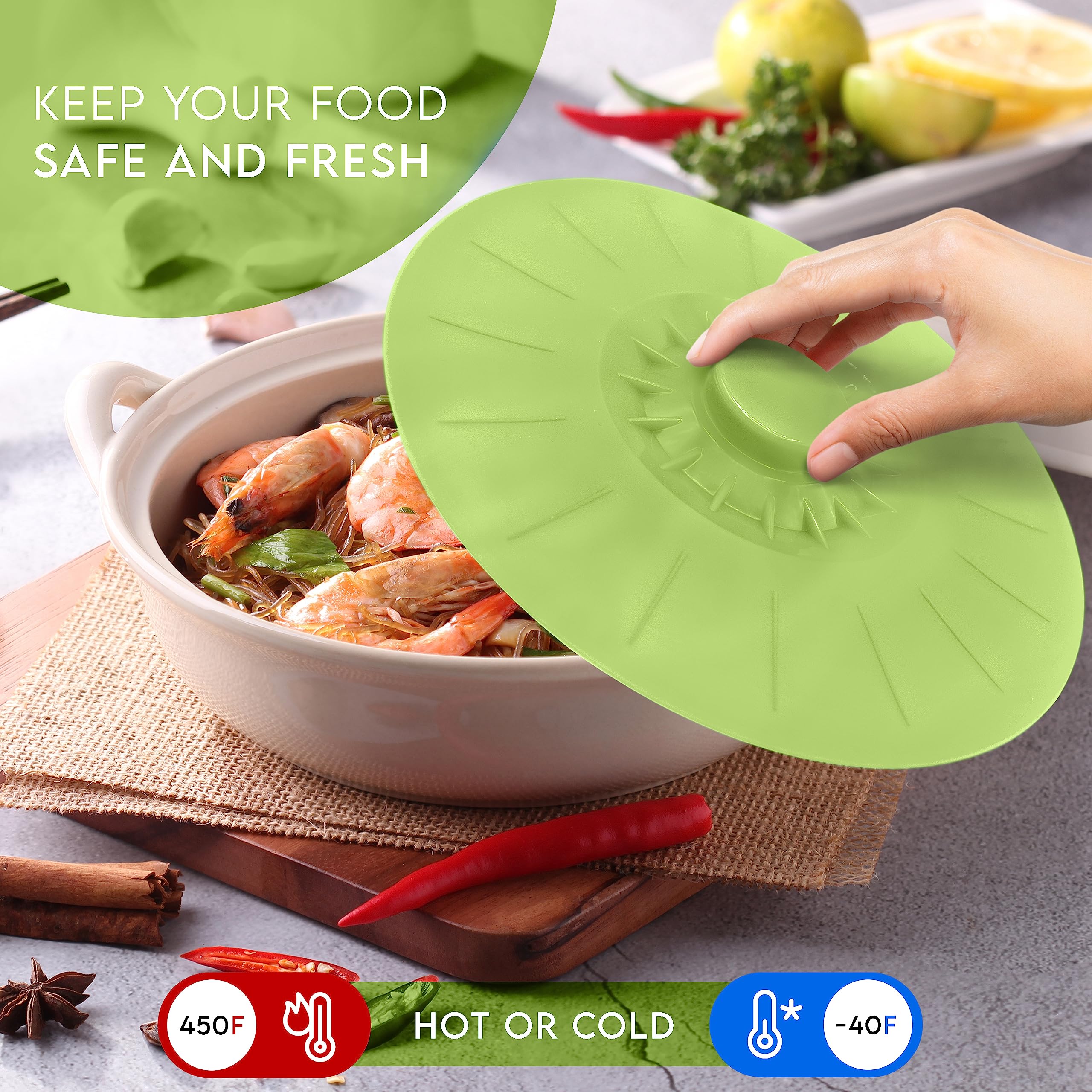 Close up of Perfect and Simple lids suction seal demonstrating airtight storage