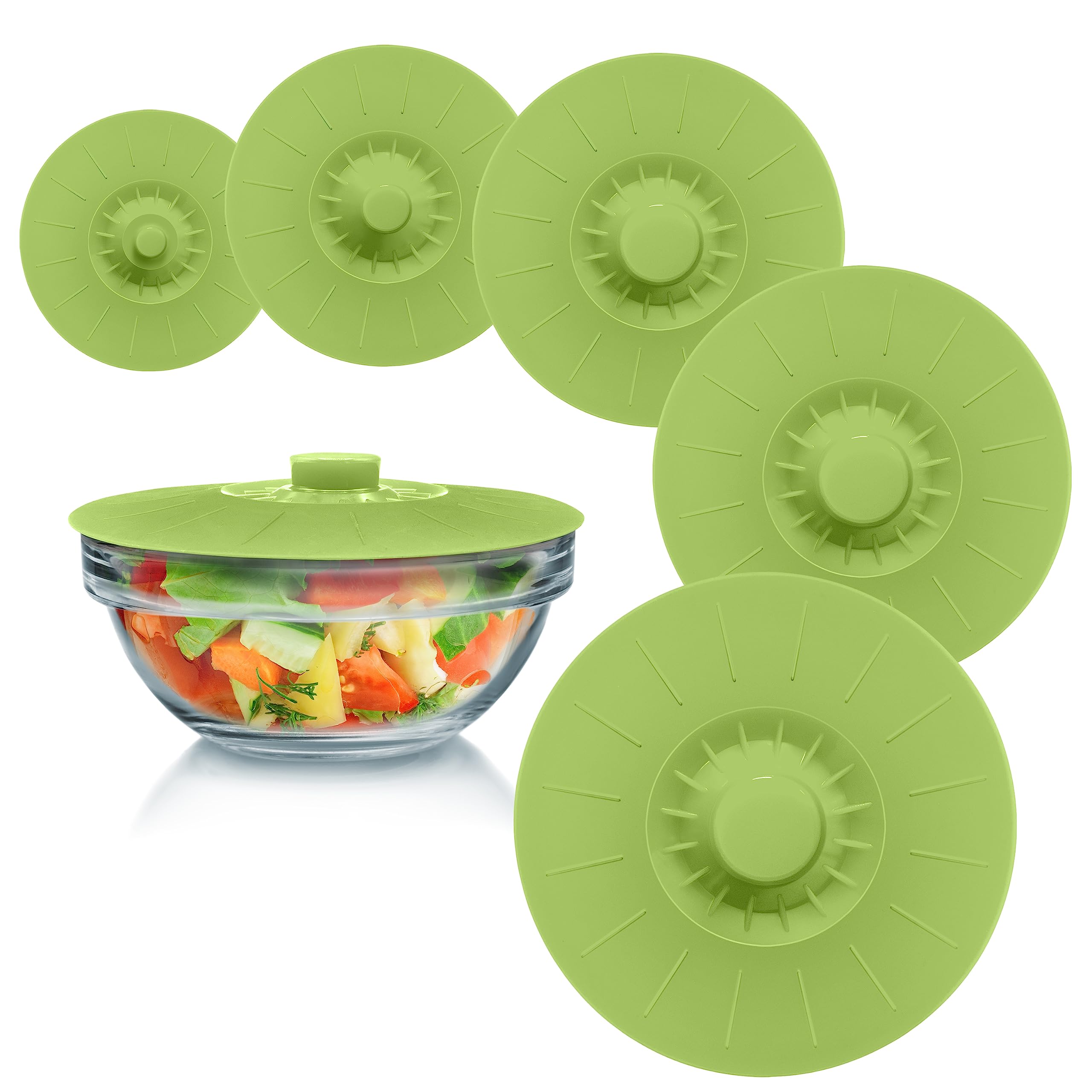Perfect and Simple silicone bowl lids set 5 green outer view showing versatility for bowls and cups