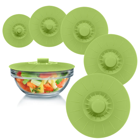 Perfect and Simple silicone bowl lids set 5 green outer view showing versatility for bowls and cups
