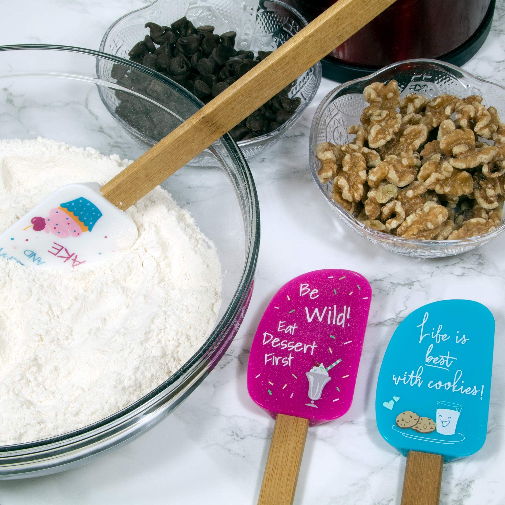 Perfect and Simple spatulas with quotes add playful baking charm