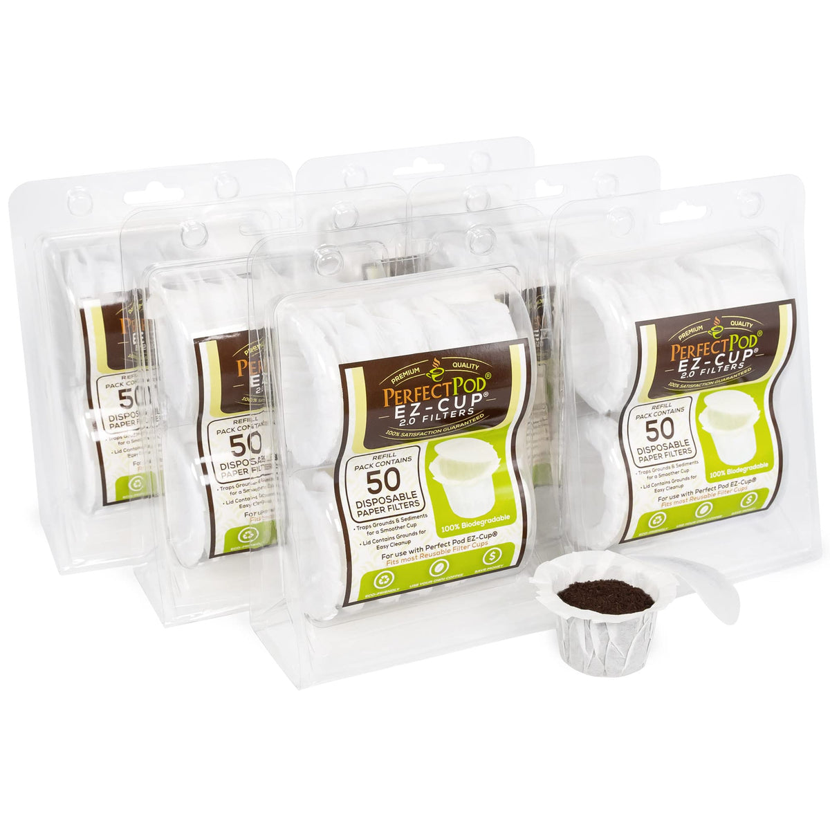 Perfect Pod EZ-Cup 2.0 disposable filters pack reduces oils and sediments.