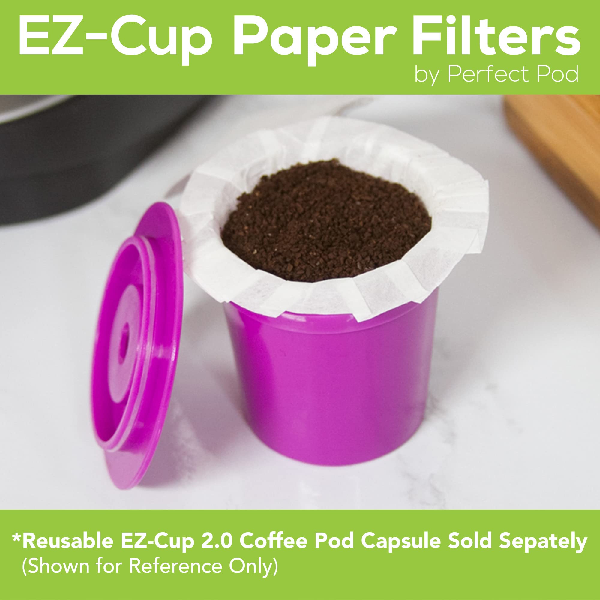 Close-up of Perfect Pod EZ-Cup paper filter for cleaner grounds and consistent pours.