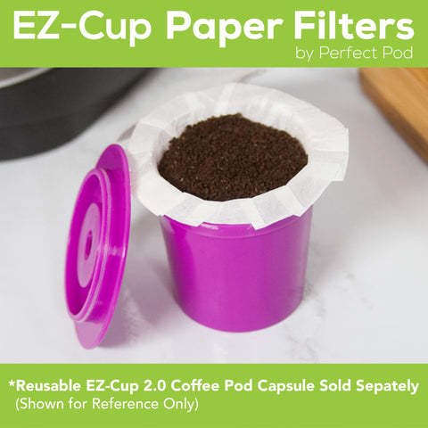 Close-up of Perfect Pod EZ-Cup paper filter for cleaner grounds and consistent pours.