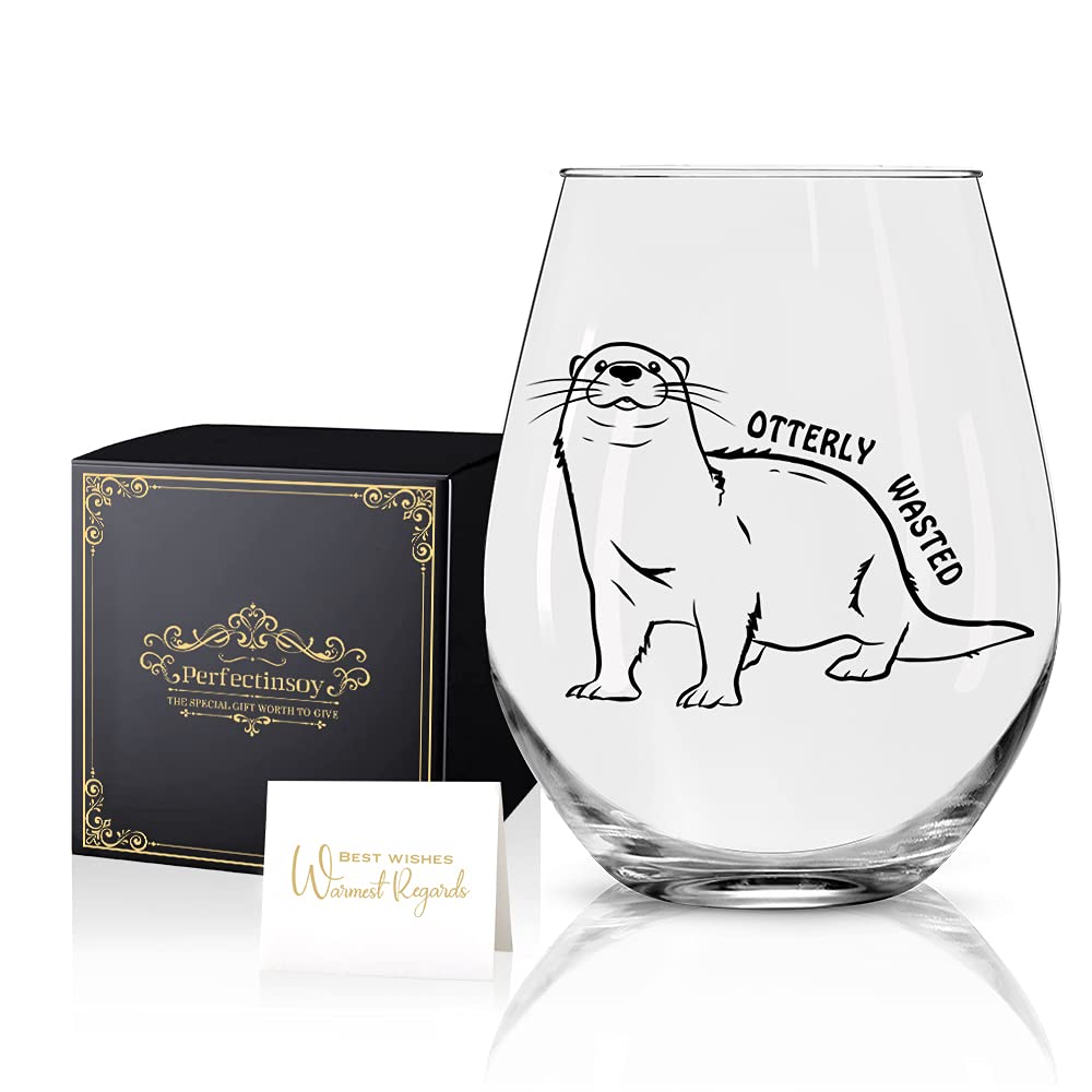 Perfectinsoy Otterly Wasted stemless wine glass with comfortable grip for casual sipping.