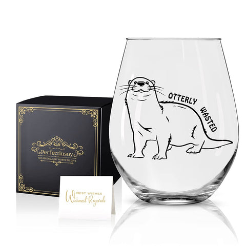 Perfectinsoy Otterly Wasted stemless wine glass with comfortable grip for casual sipping.