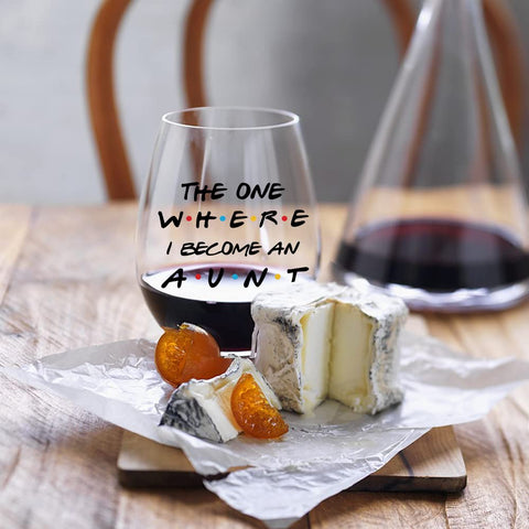 Perfectinsoy wine glass with card, great for pregnancy announcements and celebrations.