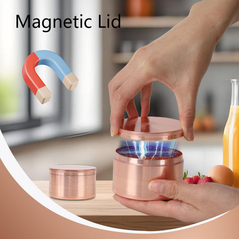 Perfekitsup spice grinder rose gold magnetic lid reduces spills in kitchen