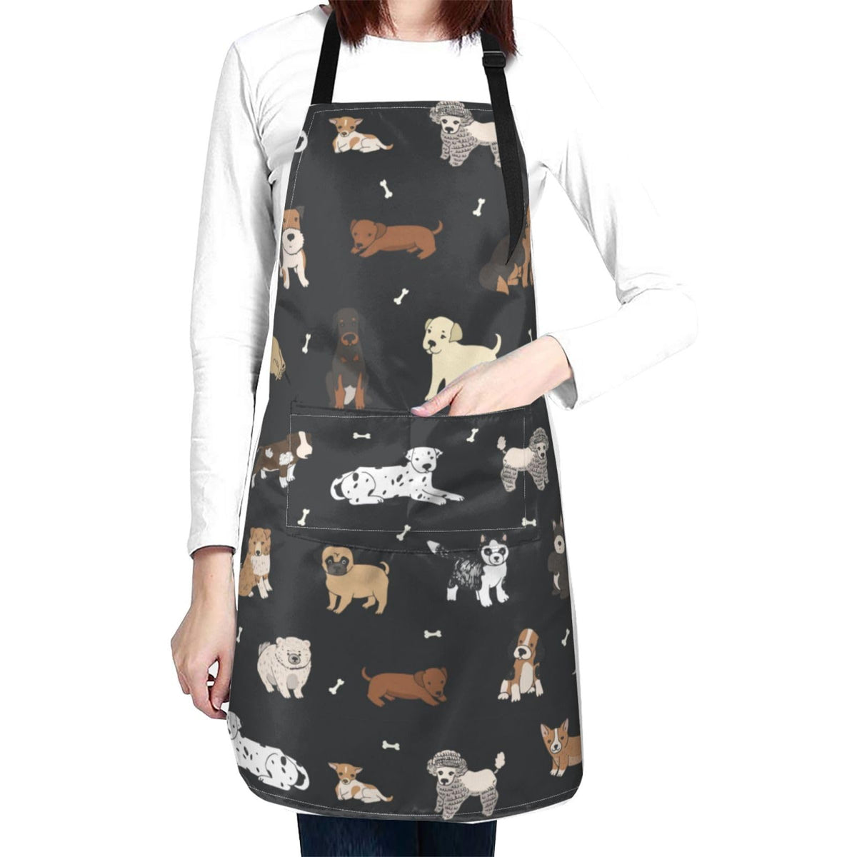 Perinsto Puppy Dog Waterproof Apron front pocket keeps essentials organized while cooking