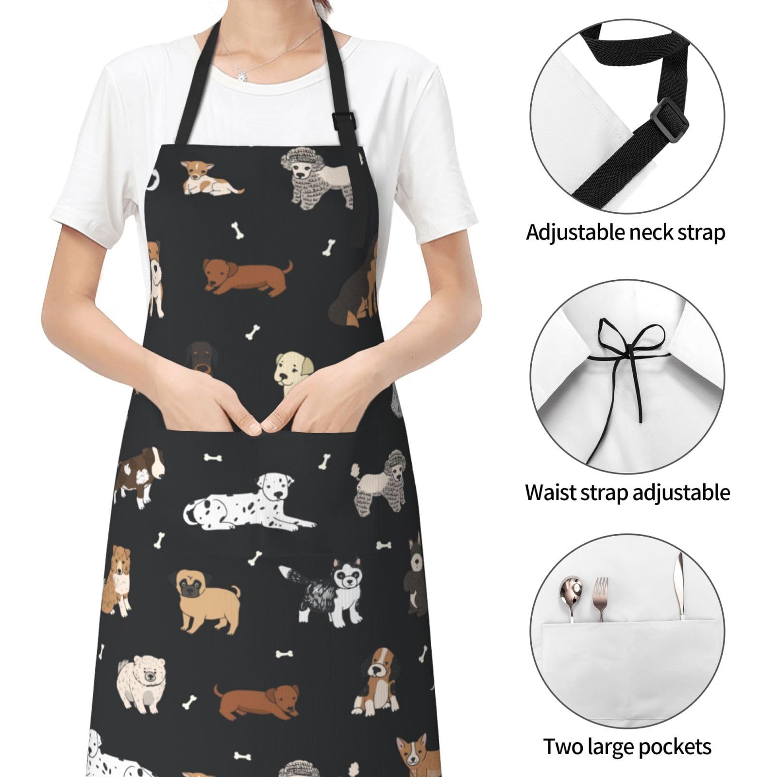 Two pockets in Perinsto apron hold phone and recipes within easy reach