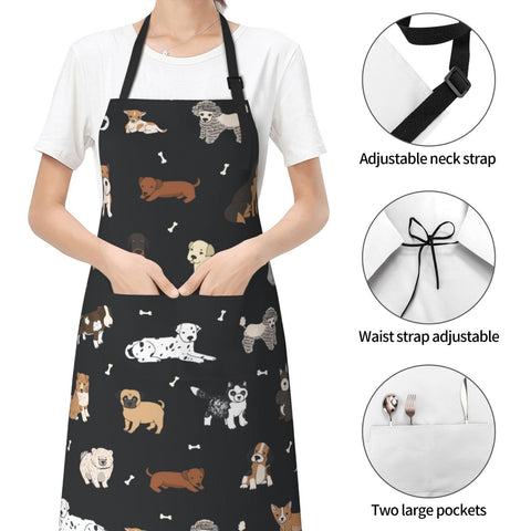 Two pockets in Perinsto apron hold phone and recipes within easy reach