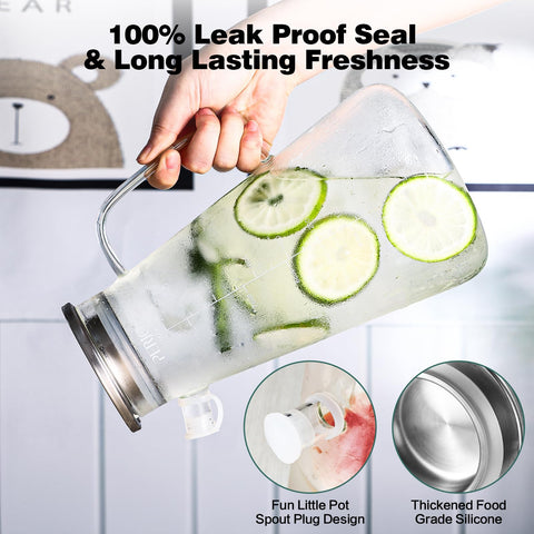 Perjoy glass pitcher on a kitchen counter, ideal for water, tea, or lemonade.