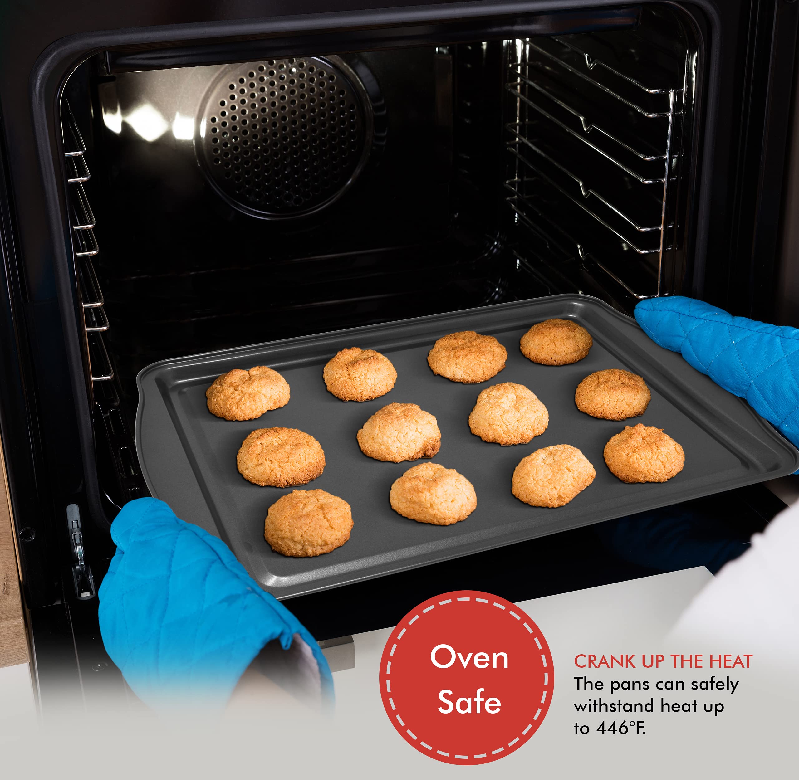PERLLI carbon steel construction resists warping for consistent oven results