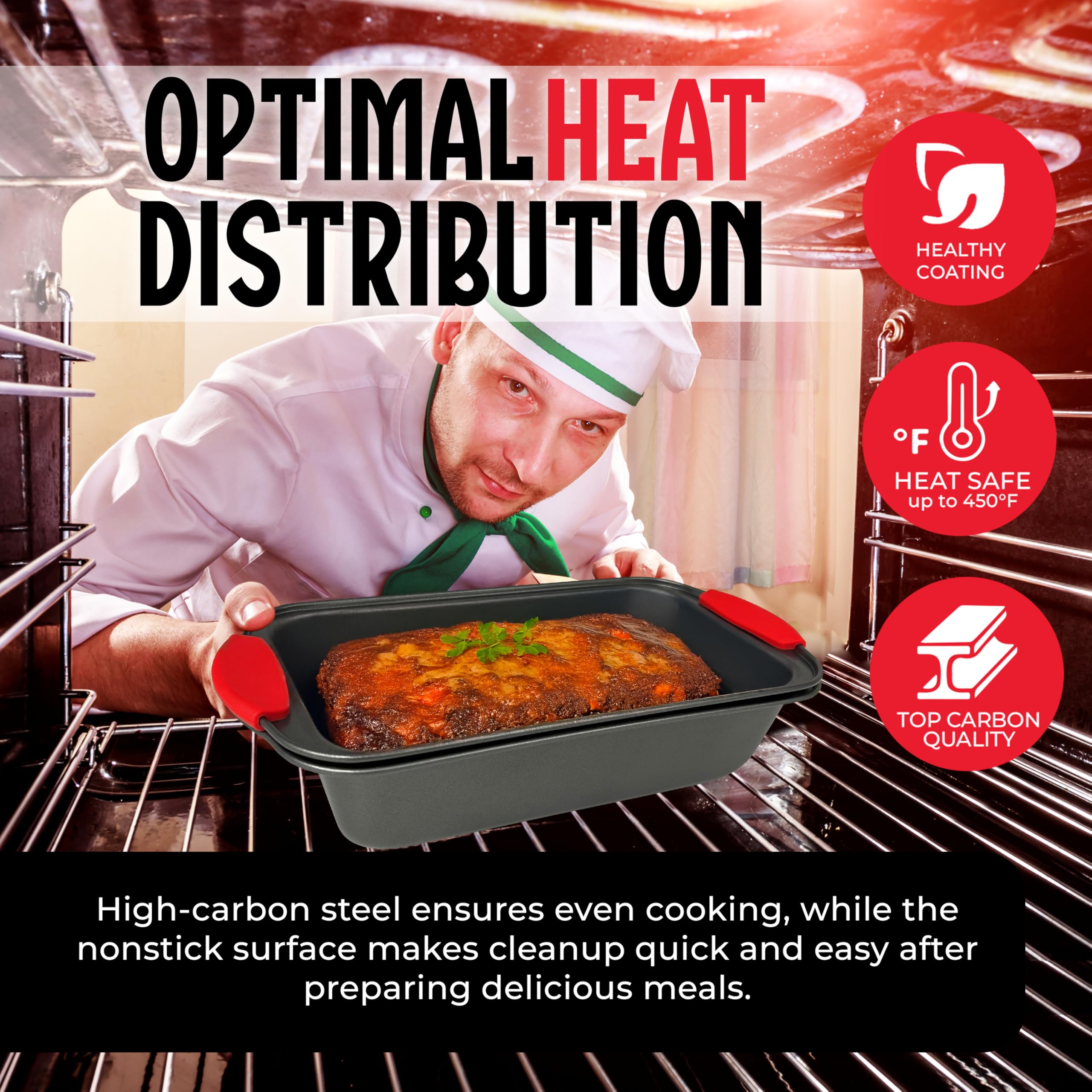 PERLLI high-carbon steel bakeware shows sturdy construction and durable heating.