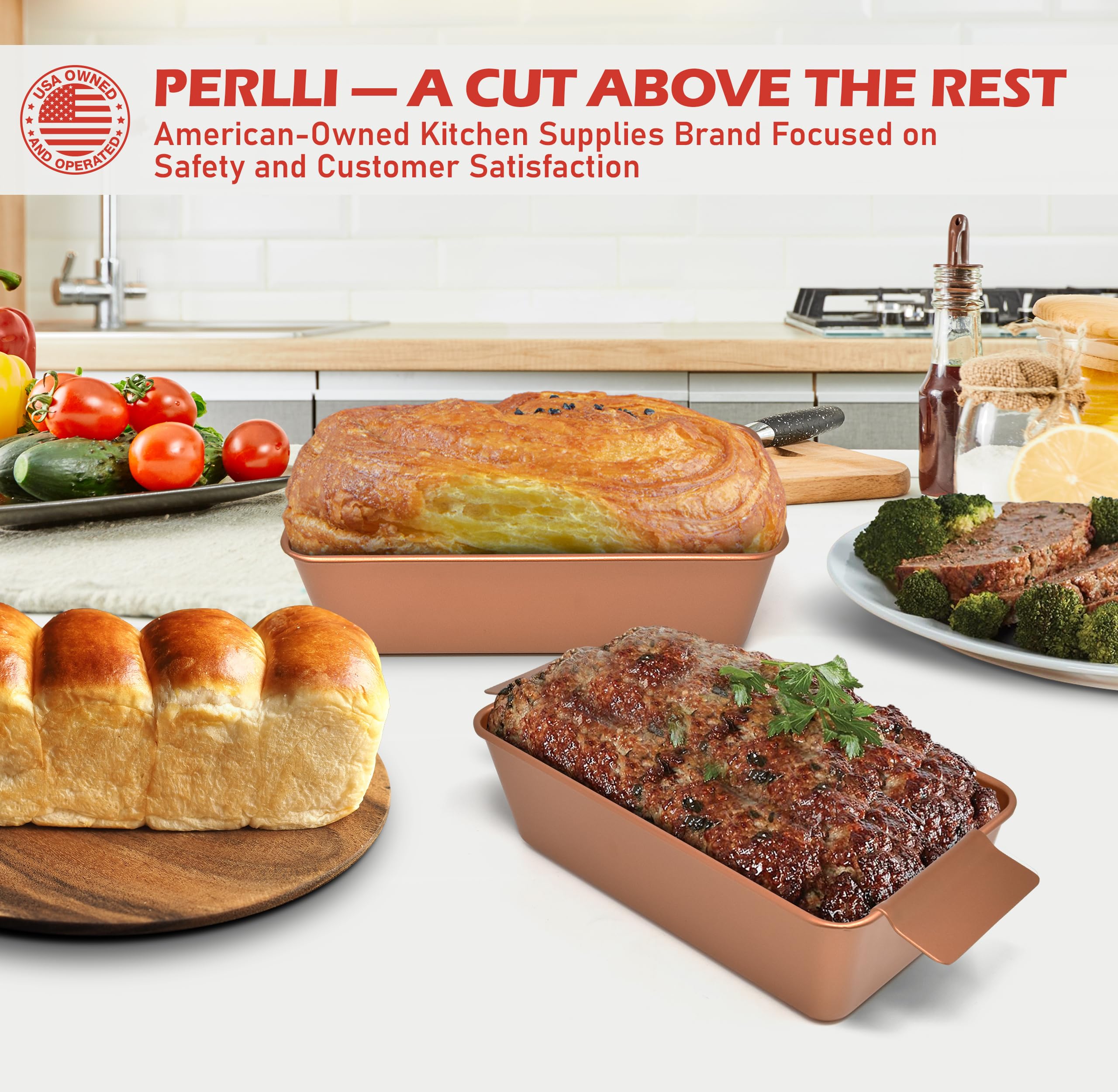 PERLLI ergonomic handles provide a secure grip when lifting hot pans.