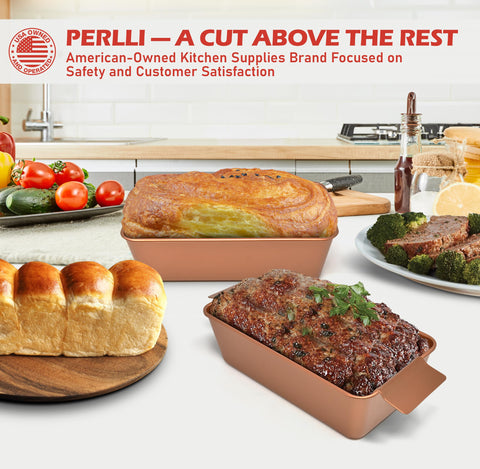 PERLLI ergonomic handles provide a secure grip when lifting hot pans.