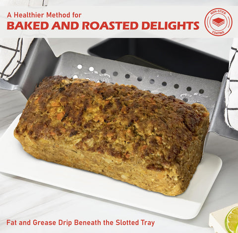 Drain slot detail on PERLLI loaf pan showing grease drainage design.