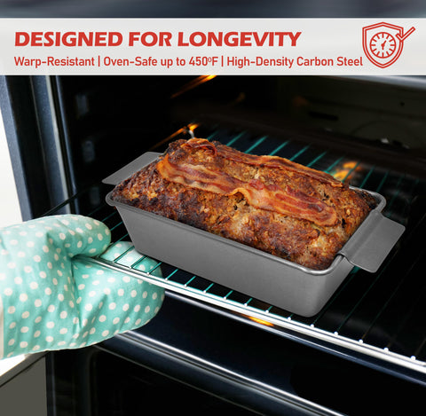 PERLLI Meat Loaf Pan ergonomic handles for safe lifting.