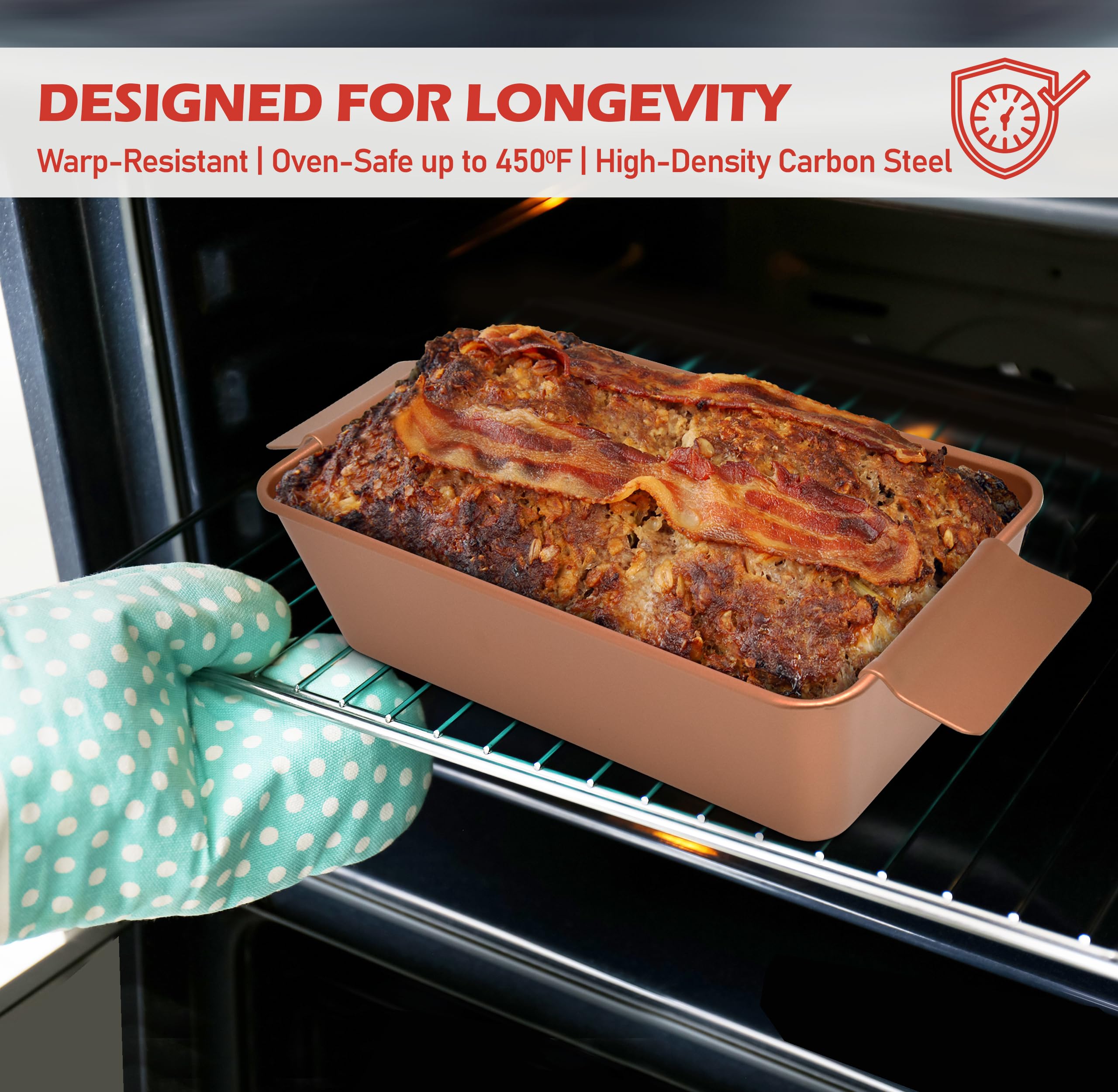 PERLLI nonstick coating ensures easy release of loaf without crumbling.