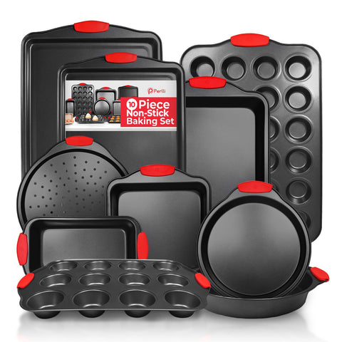 PERLLI non-stick 10-piece bakeware set ready for versatile kitchen use and easy release.