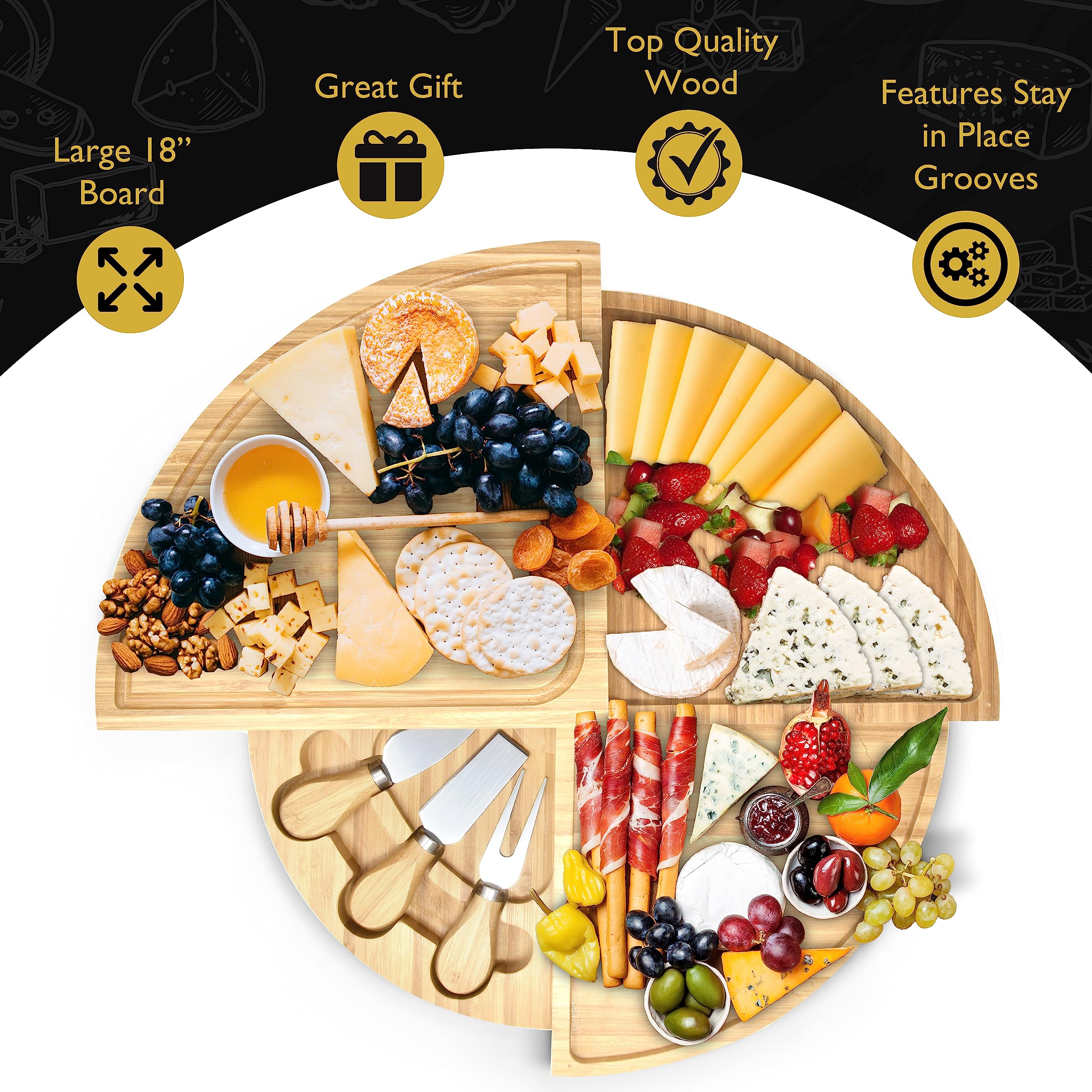 PERLLI rotating cheese board provides 360-degree access for effortless serving.