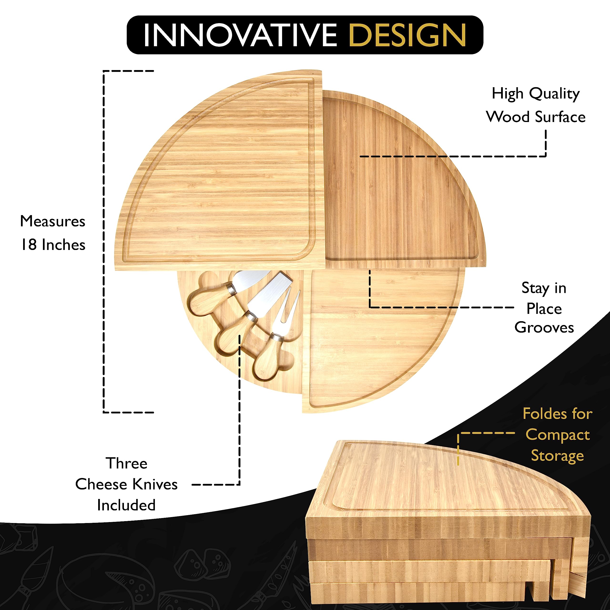 PERLLI wide 18-inch board fits crackers, meats, fruits, and more.