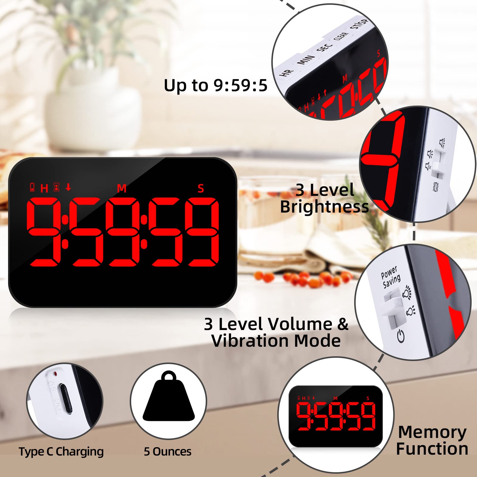 Persuper kitchen timer hanging hook for wall or fridge mounting.