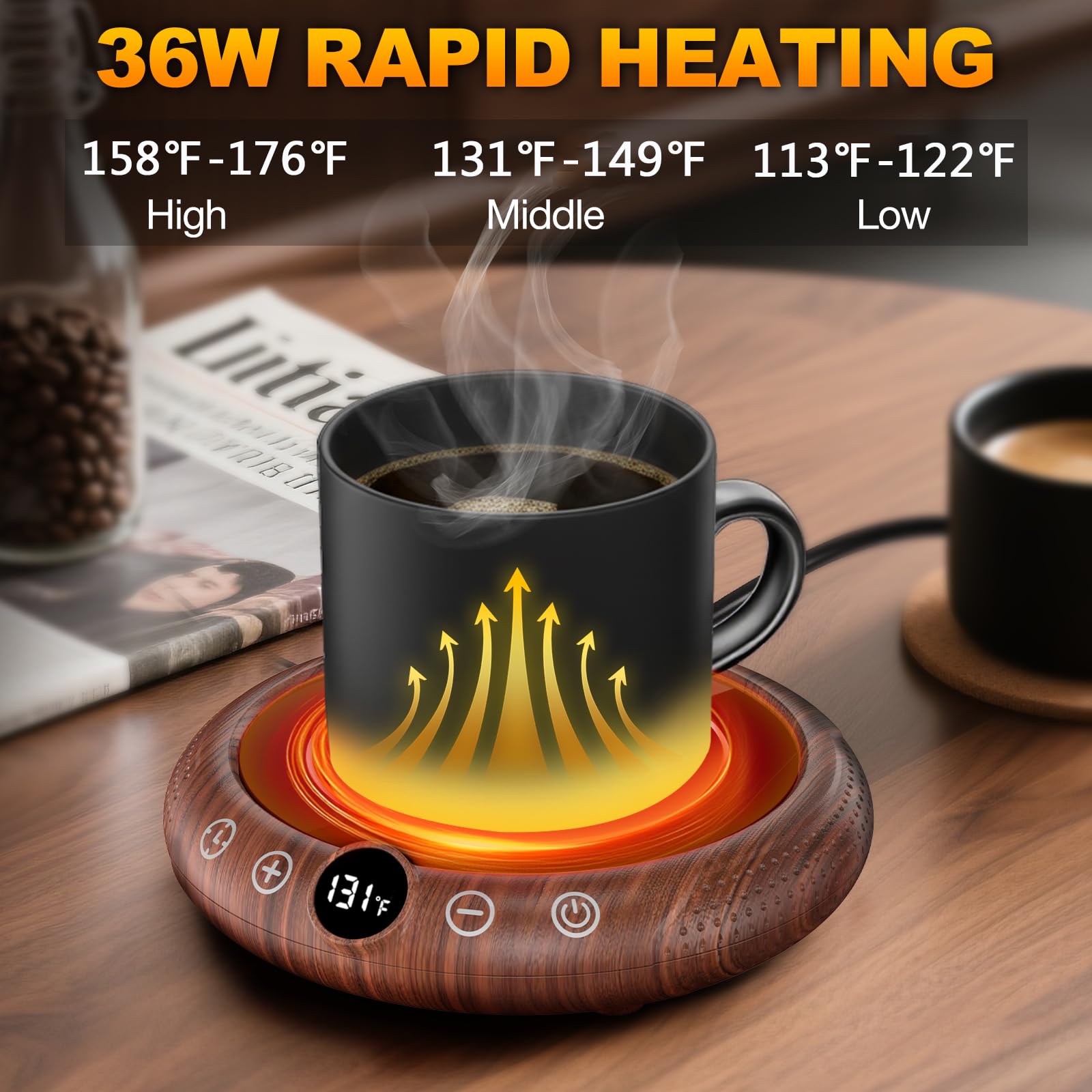 Persuper Mug Warmer offers 8 temperature settings for customizable warming.
