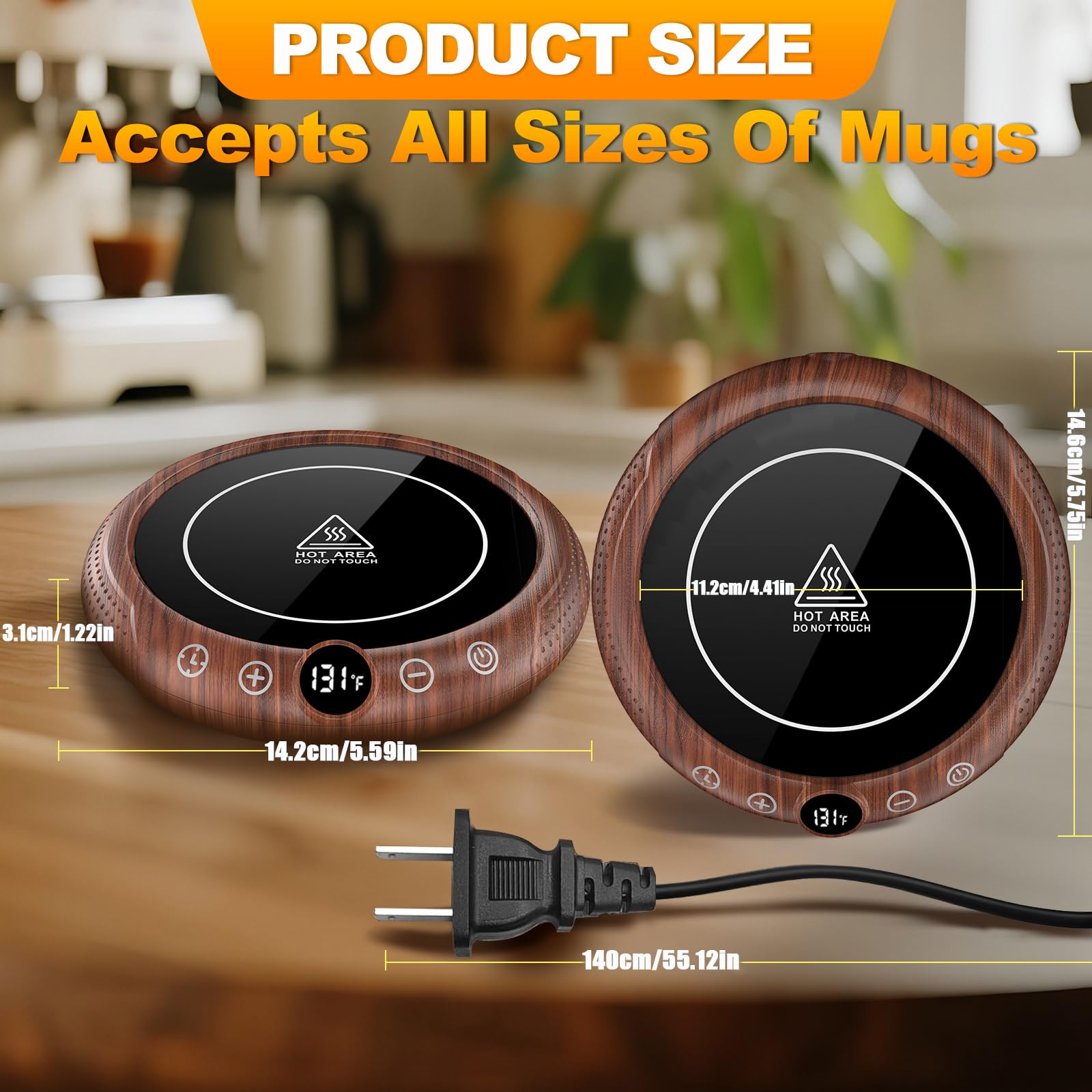 Persuper Mug Warmer large heating panel fits most cups for versatility.