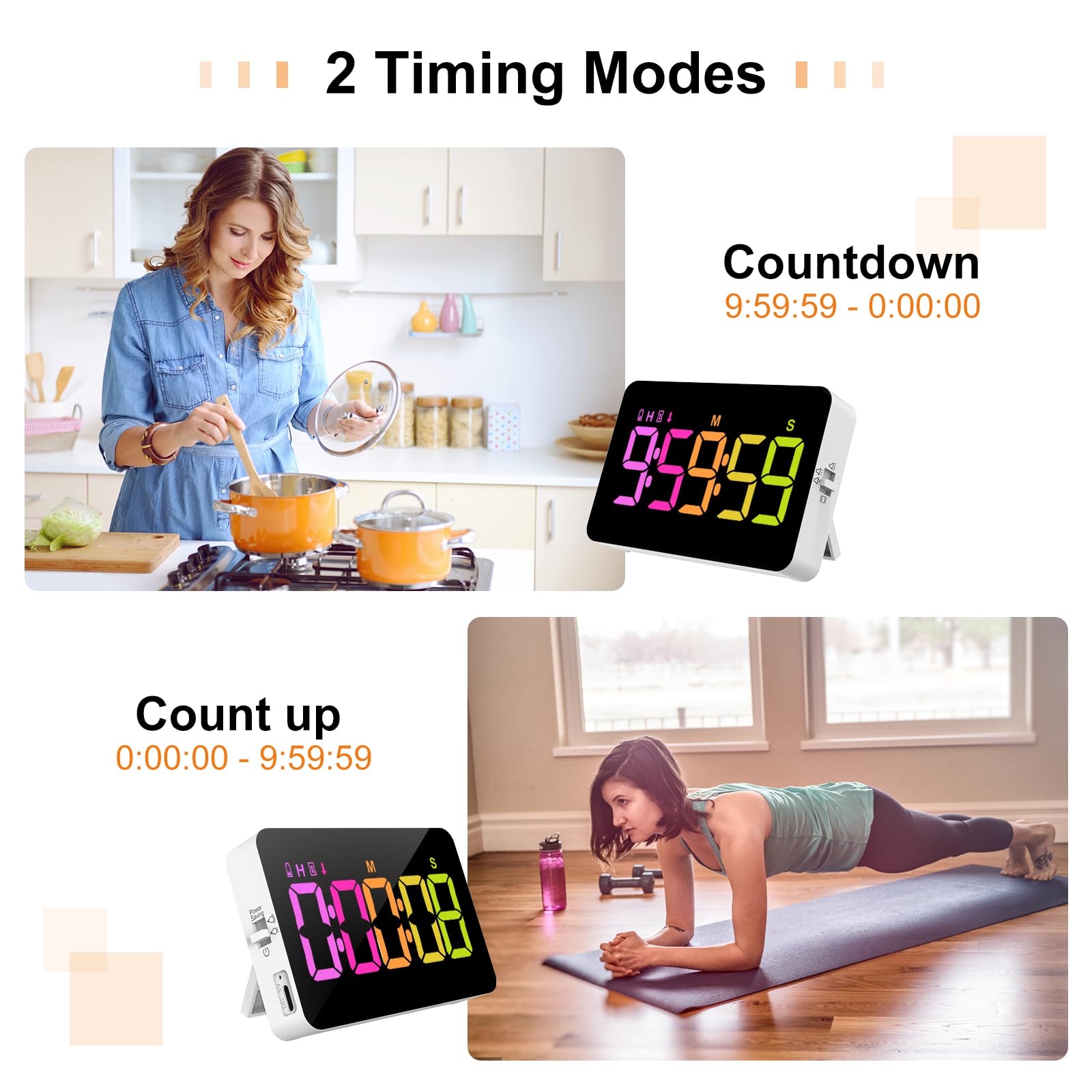 Persuper timer countdown-up mode supports long sessions without resets.