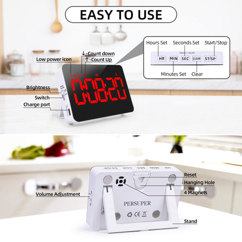 PERSUPER timer five inch LED display clearly visible in any room