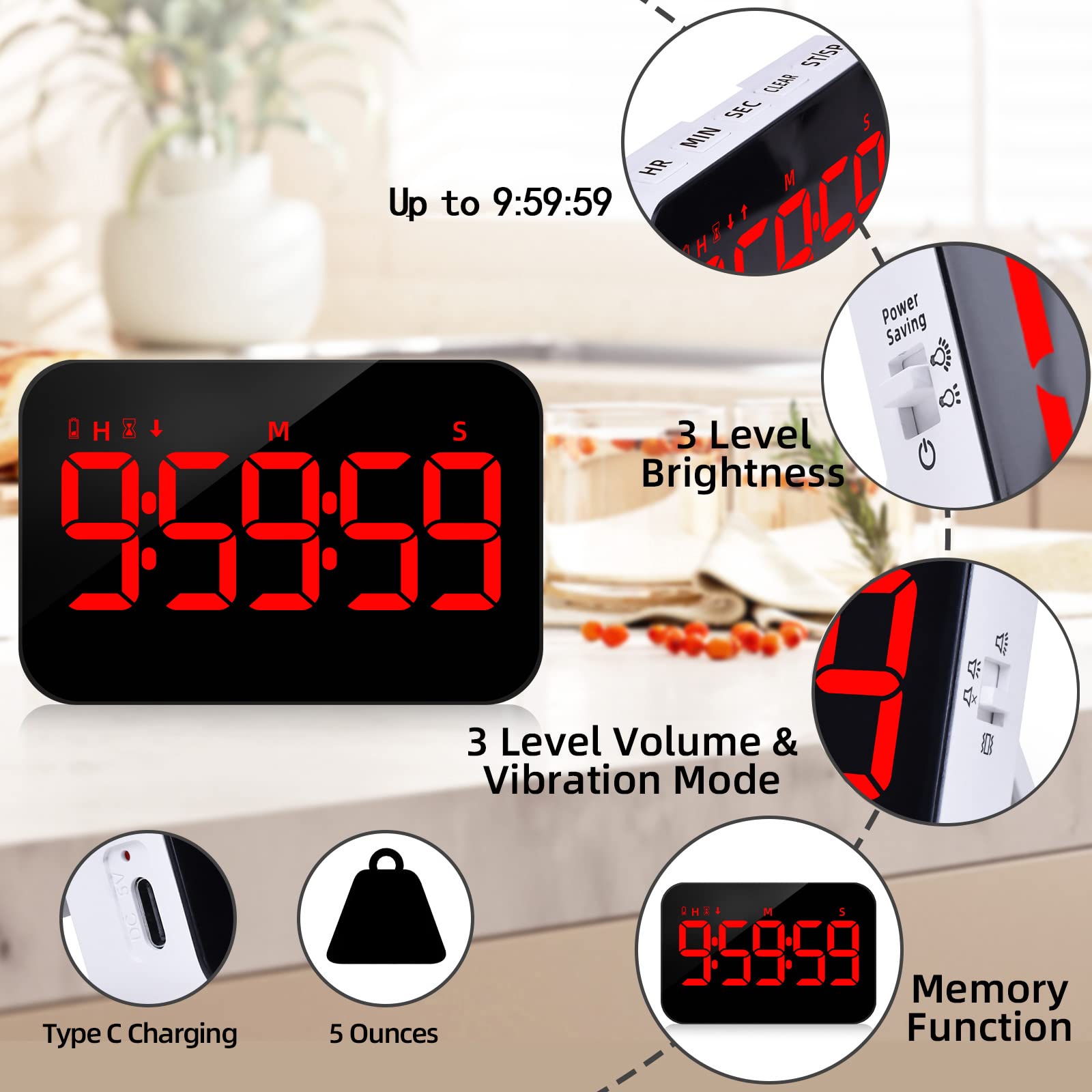 PERSUPER timer magnetic back for fridge mounting and visibility