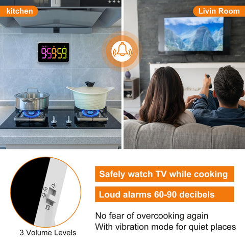 Persuper timer offers three volumes and vibration for quiet spaces.