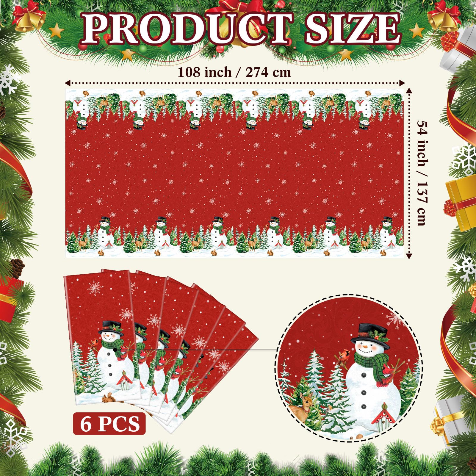 Peryiter red winter tablecloth with tree and elk accents