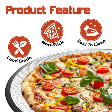 Pesilo 12in pizza screen perforated closeup illustrates even heat transfer