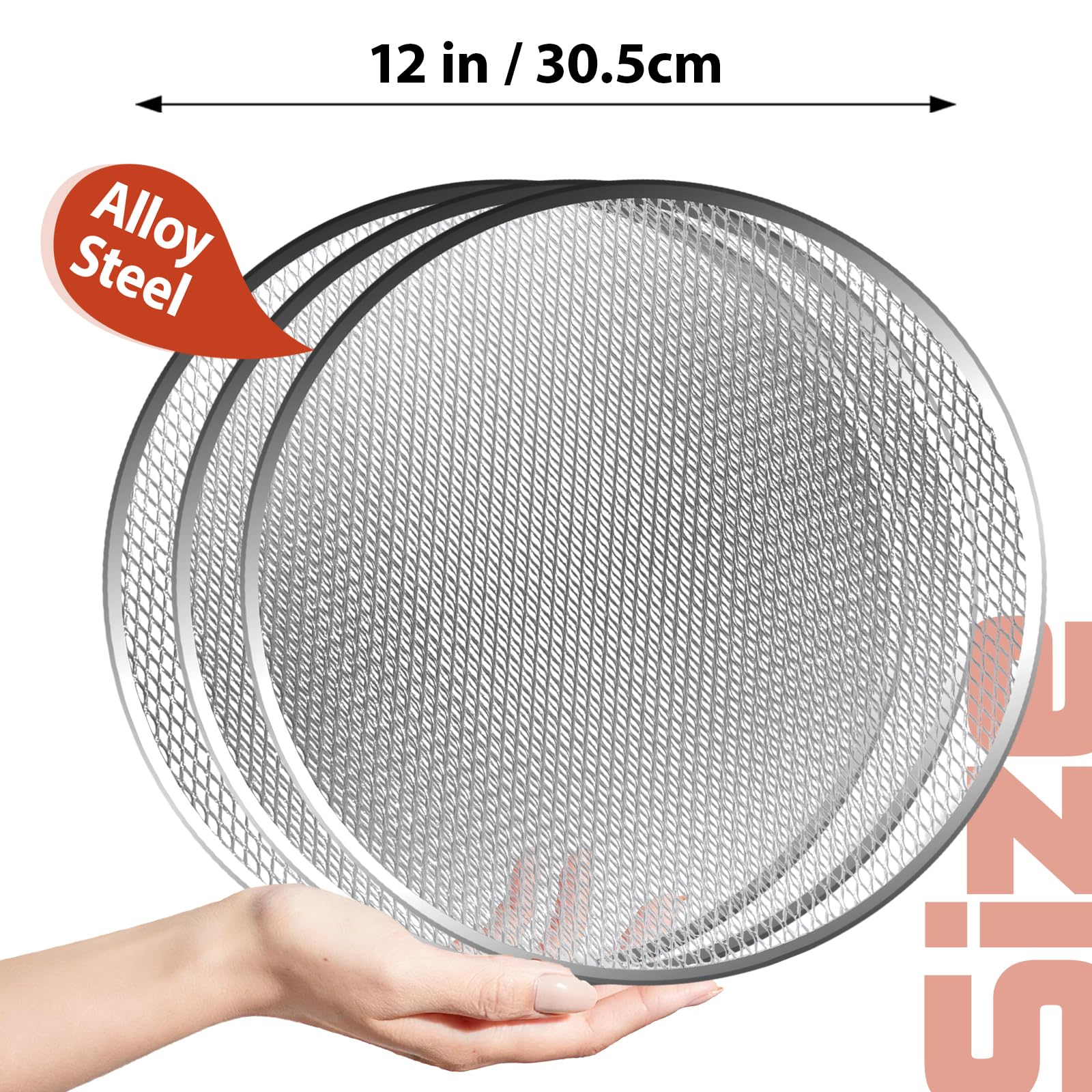 Pesilo 3 Pcs 12 Inch Pizza Screen top view emphasizes perforated mesh for airflow