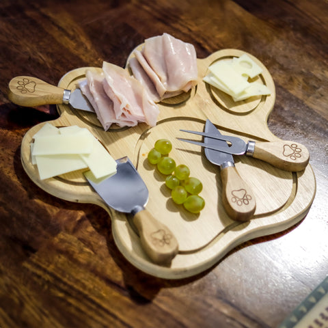 Pet Fit For Life paw-print dividers help organize relishes and dips.