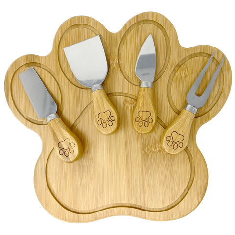 Pet Fit For Life paw-shaped bamboo charcuterie board for stylish entertaining.