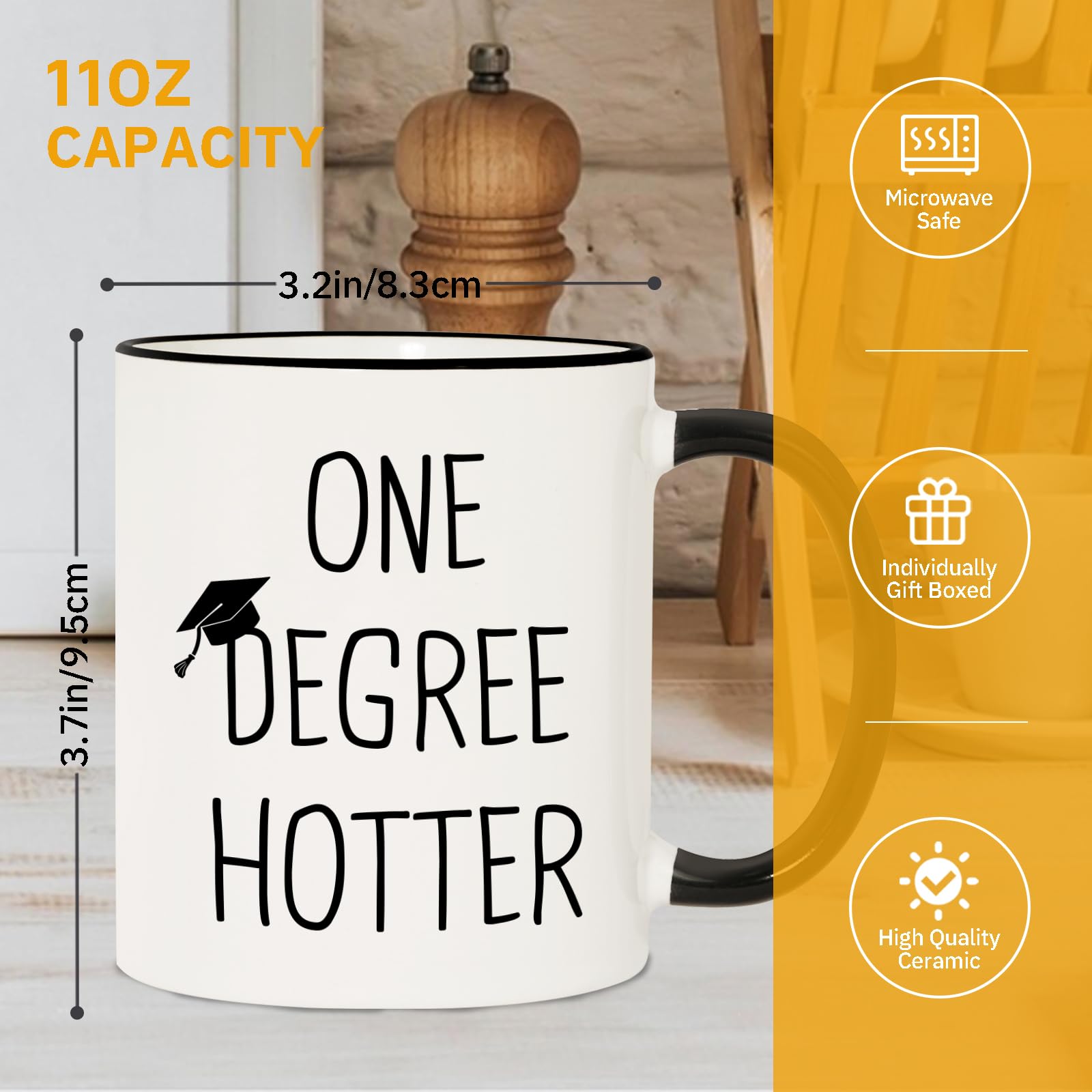 Petalsun One Degree Hotter mug on desk scene for home or office coffee moments.