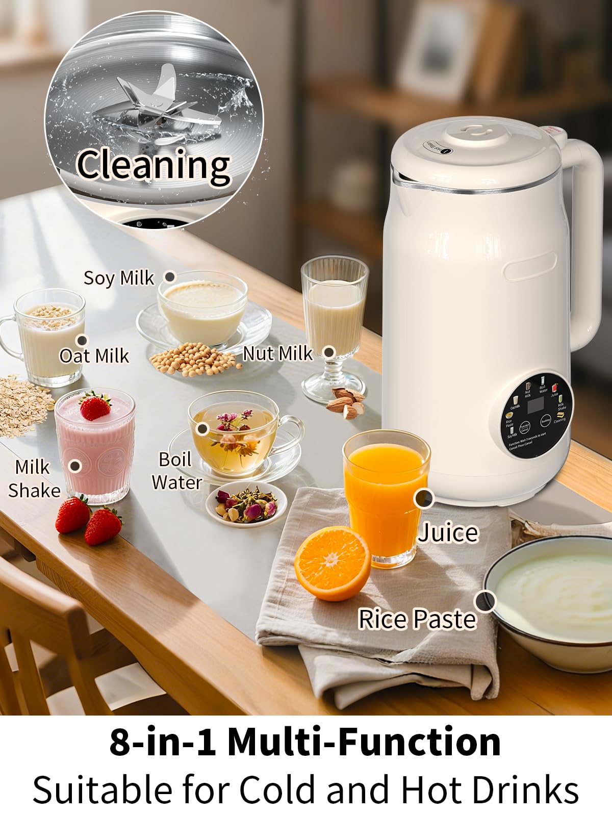 Peteme 8-in-1 Nut Milk Maker control panel highlights easy preset options