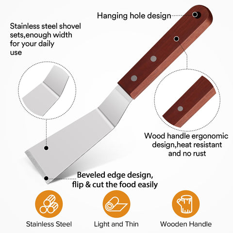PETHOMKIT bevel-edged spatula shows a thin edge for slipping under food.