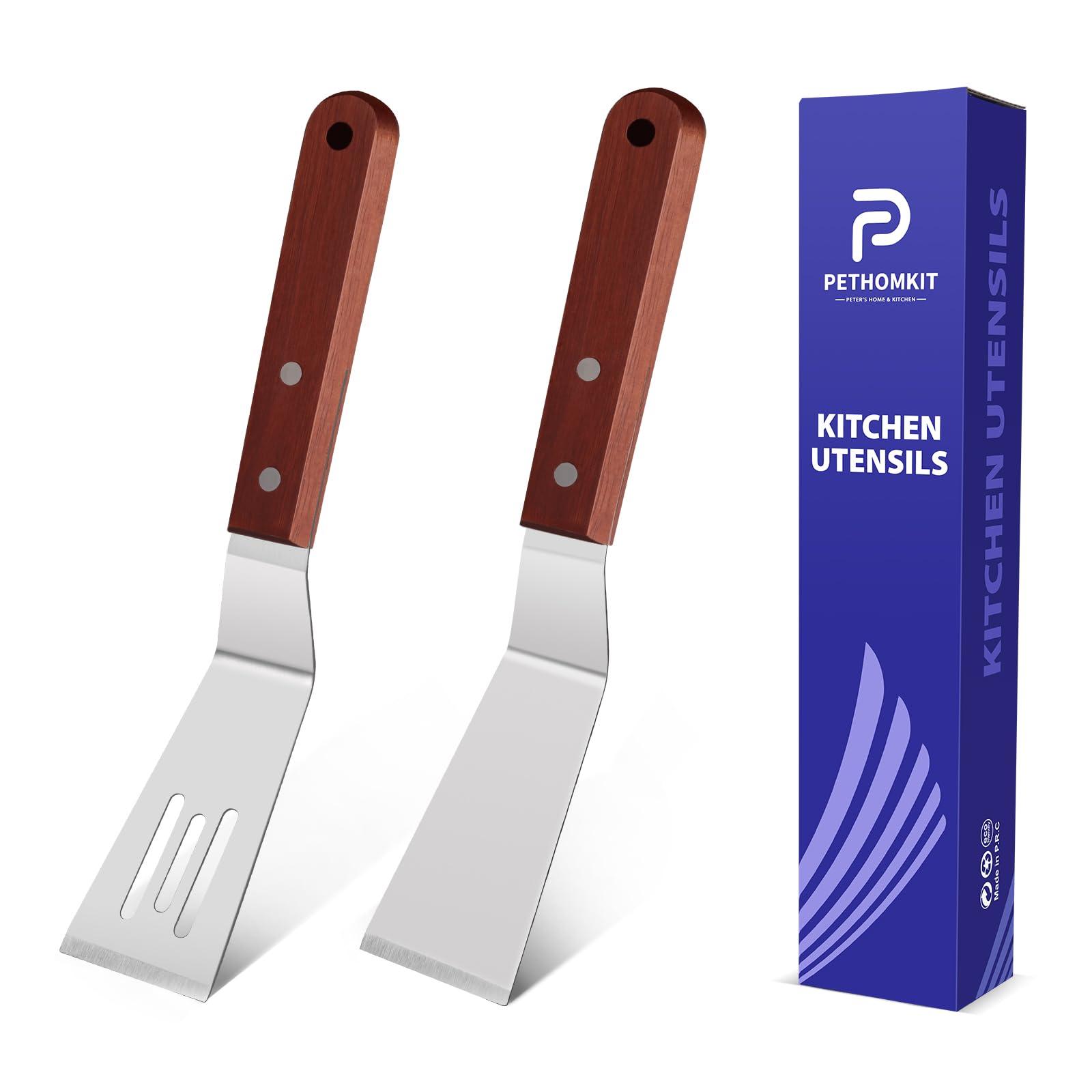 PETHOMKIT small metal spatula set with wooden handle for precise flipping.