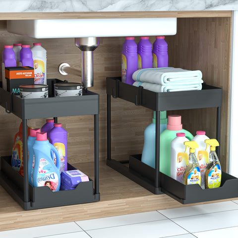 petisal two-tier slide-out under-sink storage maximizes vertical space in kitchens