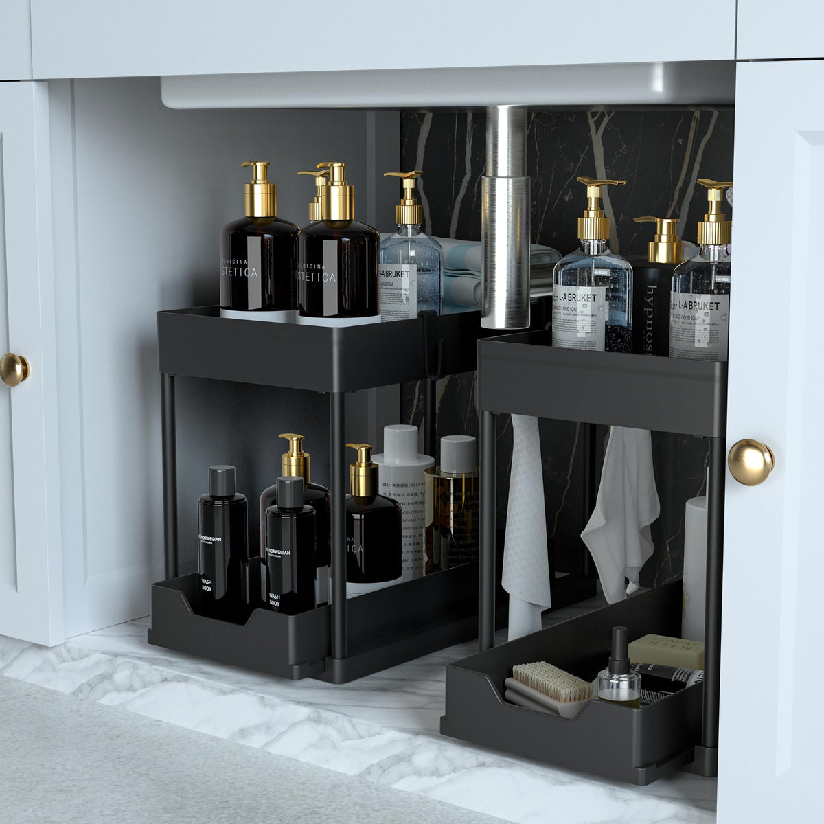 petisal under-sink organizer with pull-out drawer for easy access under sinks