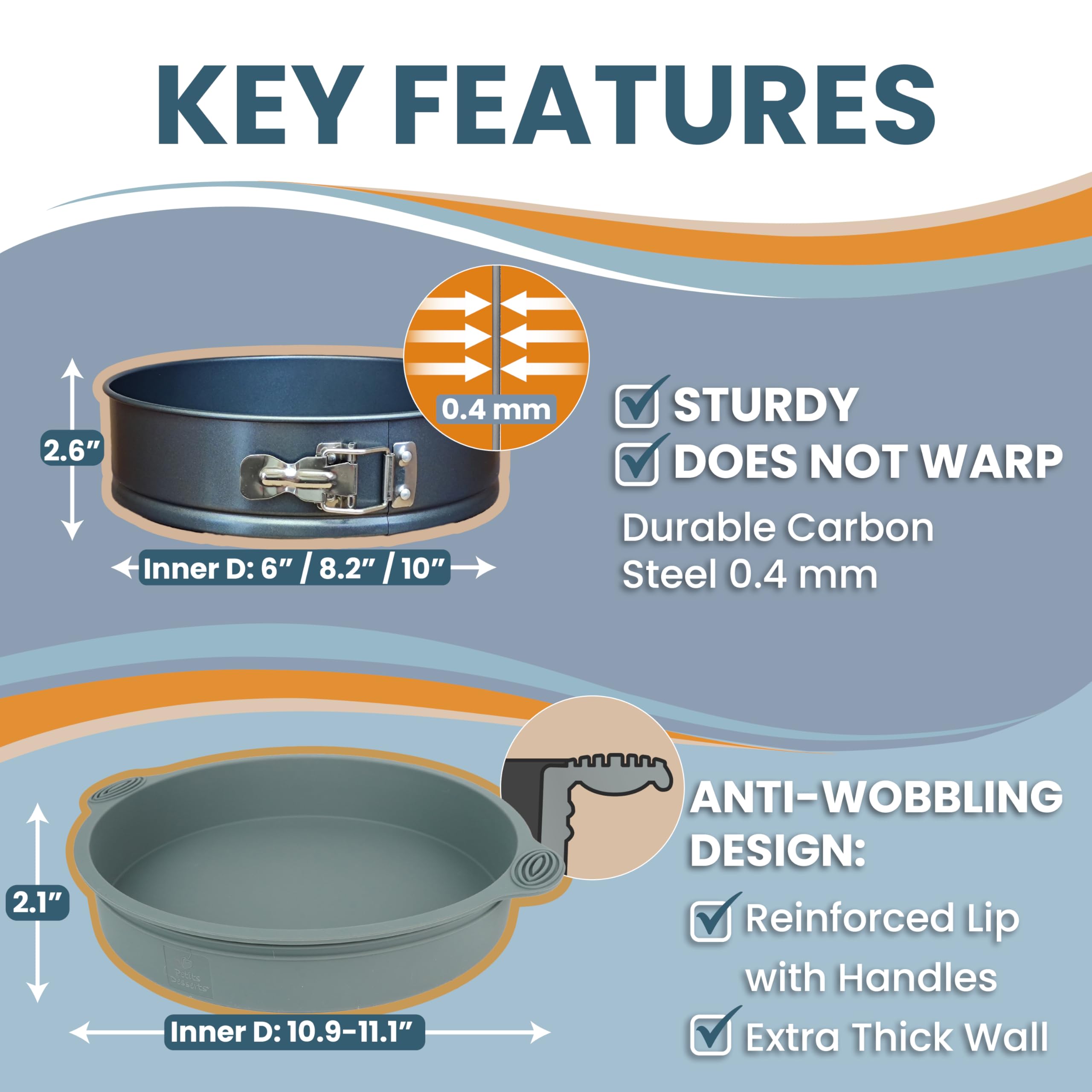 Petits Desserts water-bath ready pans simplify crack-free cheesecake baking.