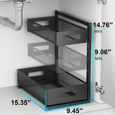 Petiza adjustable height seven-level design fits varied cabinet sizes.