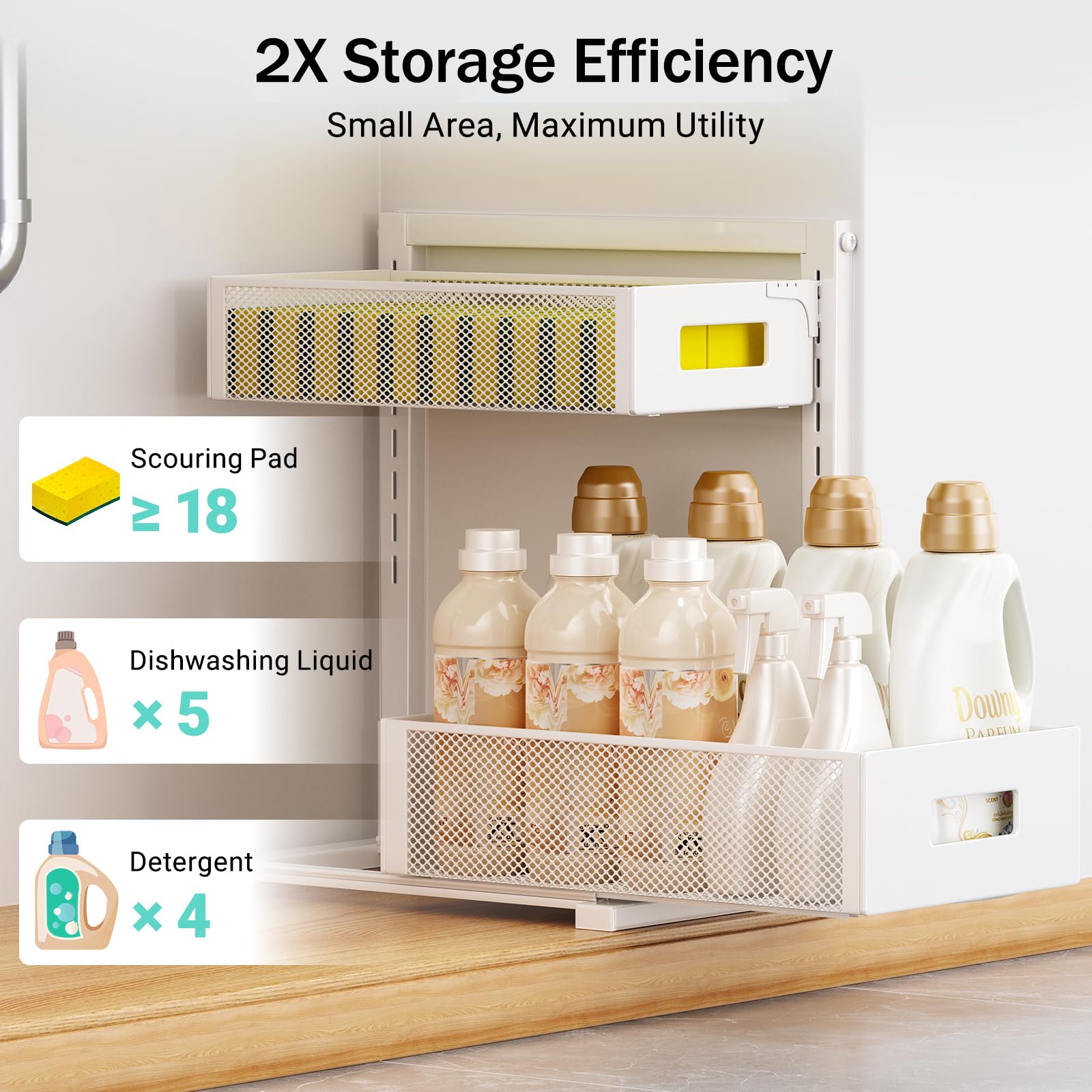 Petiza smooth, quiet sliding system delivers minimal cabinet noise.