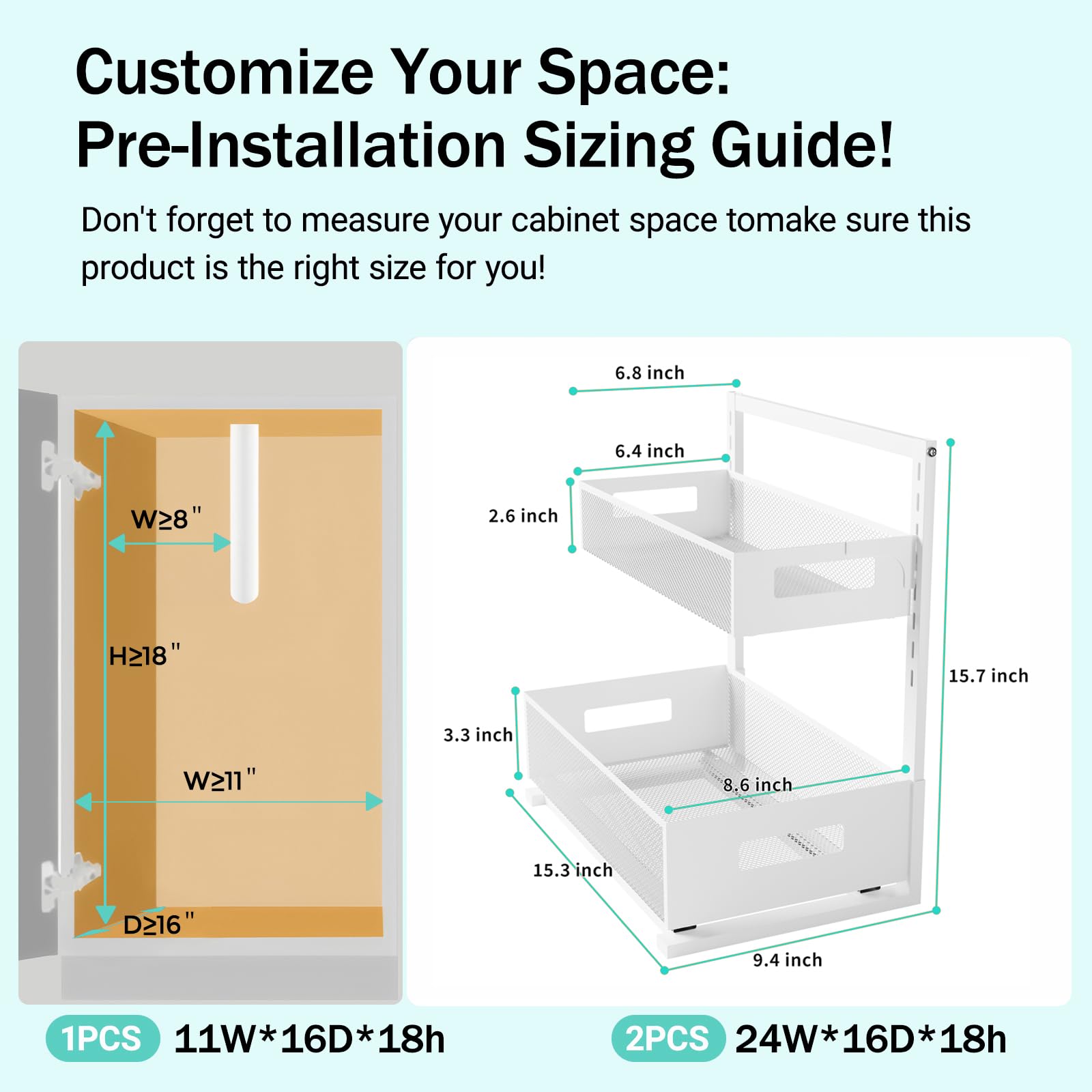 Petiza two-tier adjustable-height drawer fits varied cabinet heights.